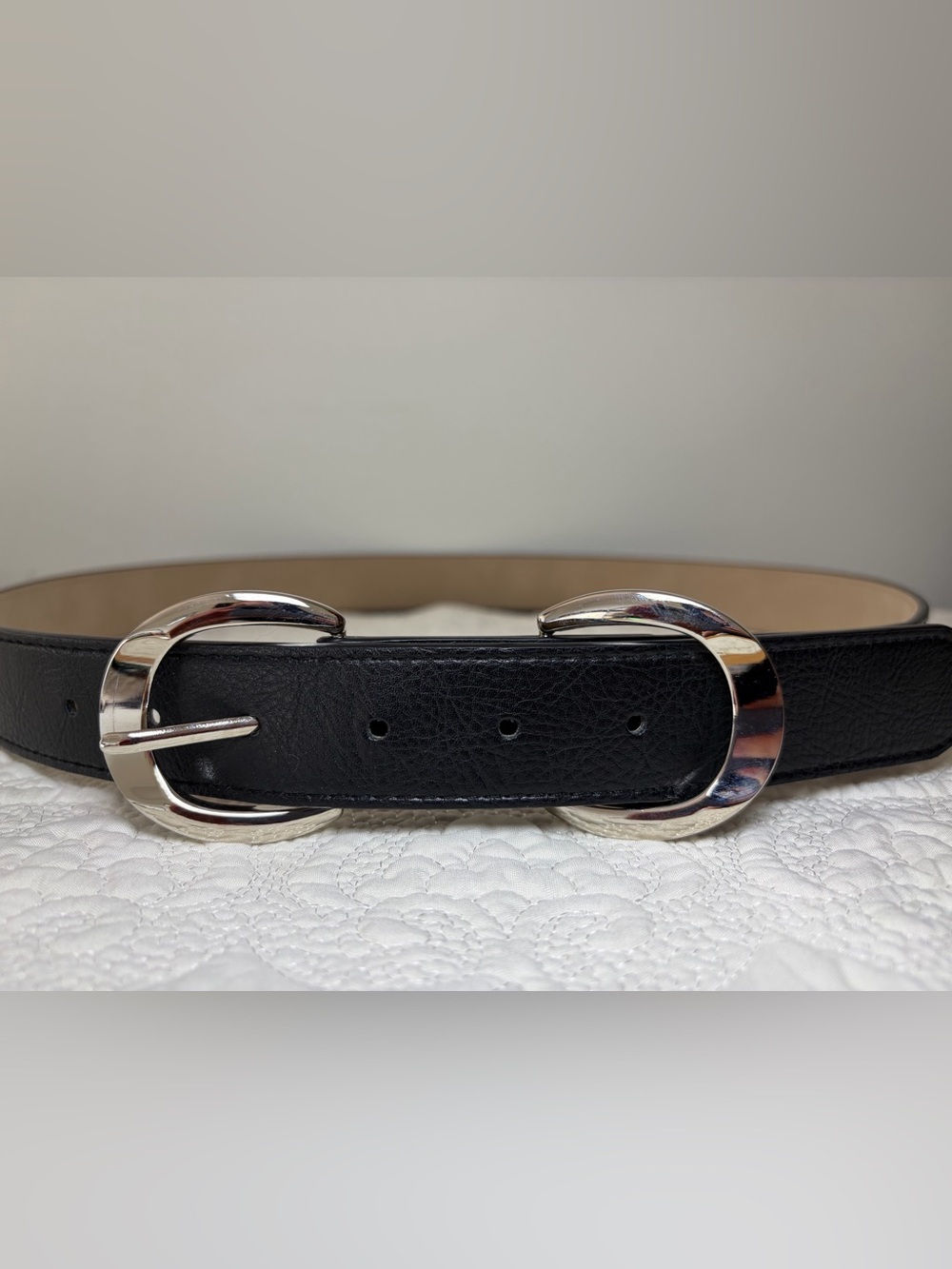 Vince Camuto Black Women's Belt with Silver Double Buckle Size XL